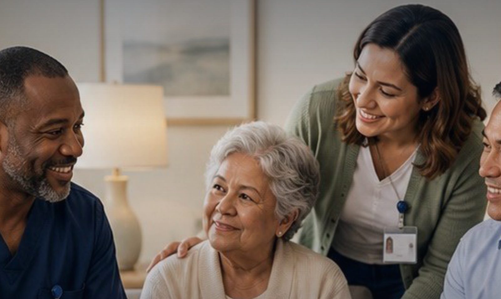 A Caring and Wellness hospice team visiting with a patient at home