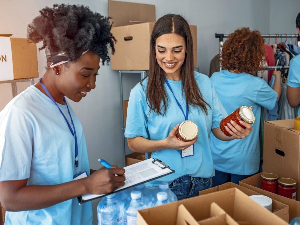 Hospice volunteers sorting donated supplies